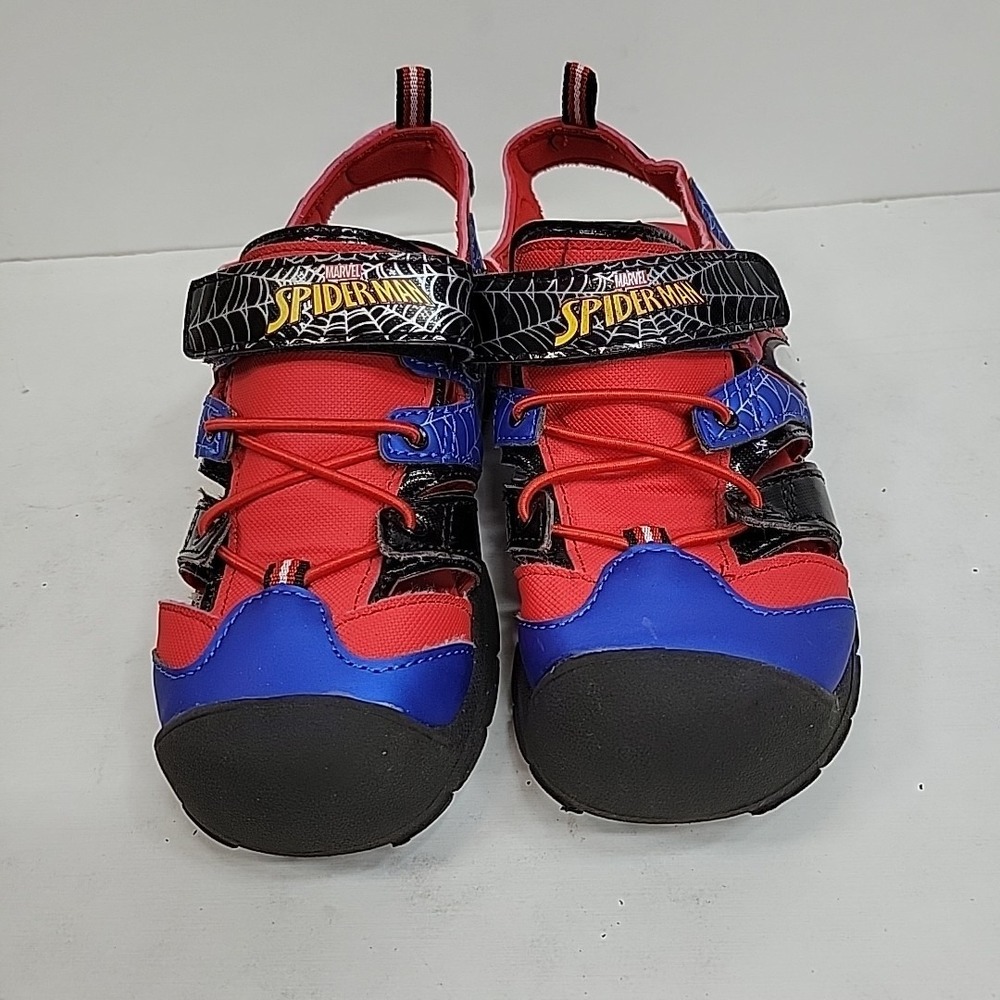 Marvel Spider-Man LED Light-Up Beach Sandals Kids Sz 13 Hook & Loop Red Blue